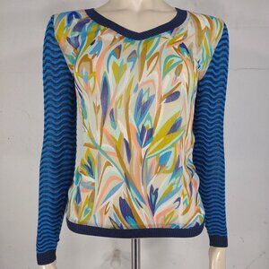 Missoni for Target watercolor floral blue knit sleeve blouse top ladies XS